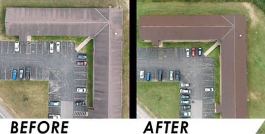 Commercial roof before and after GoNano NuRoof Revive™ treatment